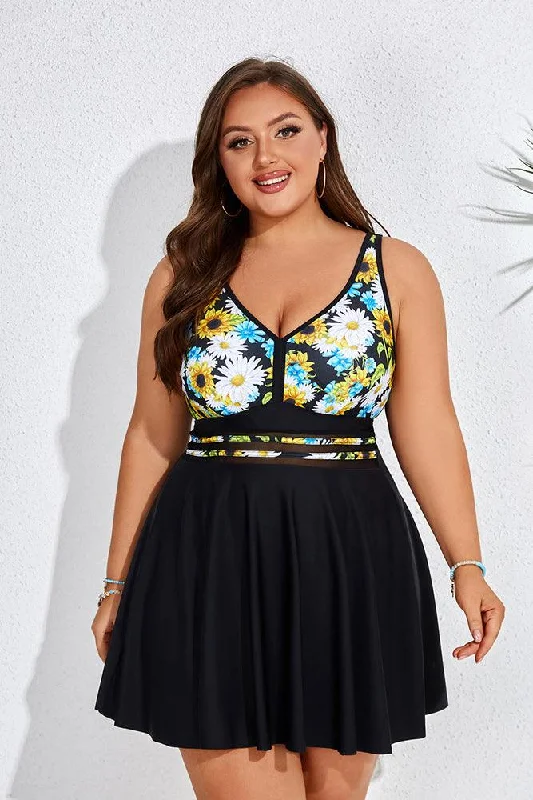 Sunflower HN Women Plus Size 2pcs Set Swimsuit V-Neck Padded A-Line Tops+Boxer Briefs Plunge Back Swimsuit Sunflower HN Women Plus Size 2pcs Set Swimsuit V-Neck Padded A-Line Tops+Boxer Briefs Plunge Back Swimsuit
