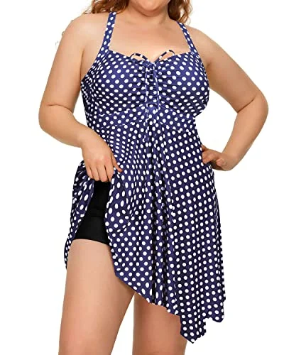 Stylish And Comfortable Plus Size Two Piece Swimdress Boyshorts For Women-Blue Dot Strappy Back Bikini Stylish And Comfortable Plus Size Two Piece Swimdress Boyshorts For Women-Blue Dot Strappy Back Bikini