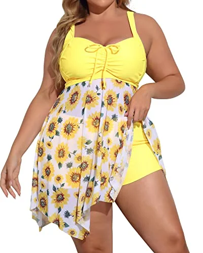 Slimming Ruffled Plus Size Two Piece Swimdress Beach Cover Up Dresses-Sunflower Sexy Cutout Swimsuit Slimming Ruffled Plus Size Two Piece Swimdress Beach Cover Up Dresses-Sunflower Sexy Cutout Swimsuit