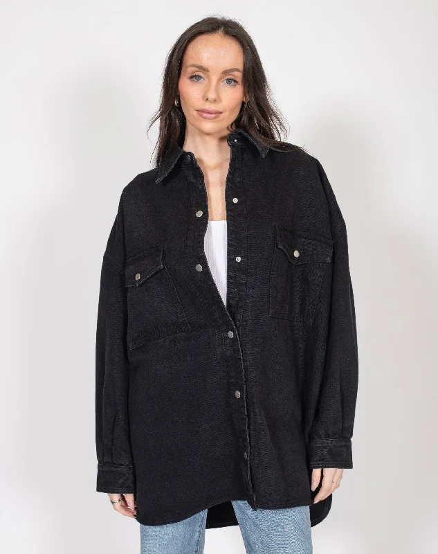 BRUNETTE THE LABEL SHANIA DENIM JACKET - BLACK DENIM Denim Jacket Leather Jacket Suede Jacket