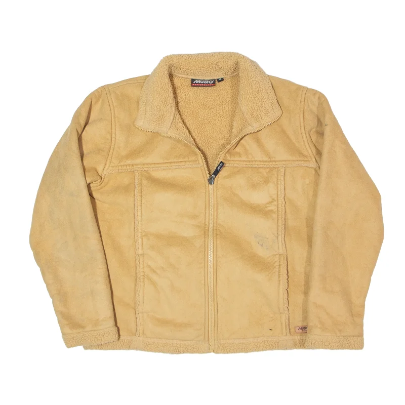 MUSTO Sherpa Lined Jacket Beige Faux Suede Womens S Tiered Jacket Buttoned Jacket Zippered Jacket