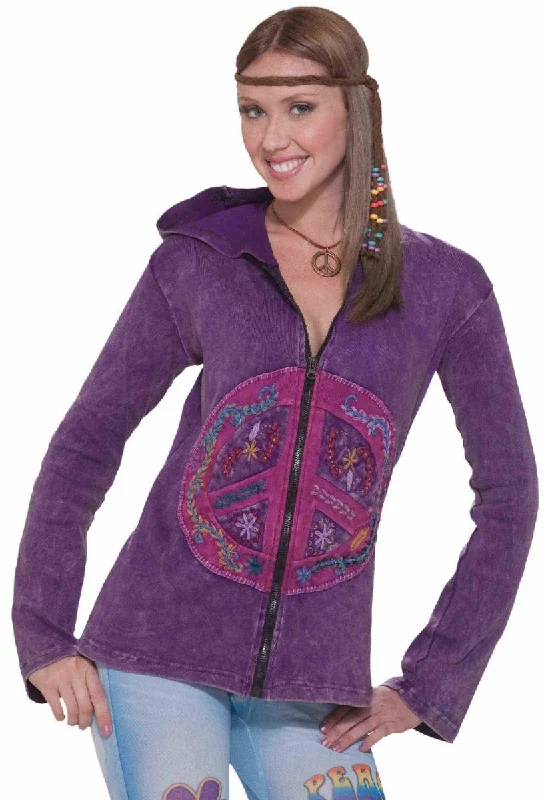 Hippie Womens Purple Peace Sign Costume Jacket Ribbed Jacket Pleated Jacket Ruffled Jacket Hippie Womens Purple Peace Sign Costume Jacket Ribbed Jacket Pleated Jacket Ruffled Jacket