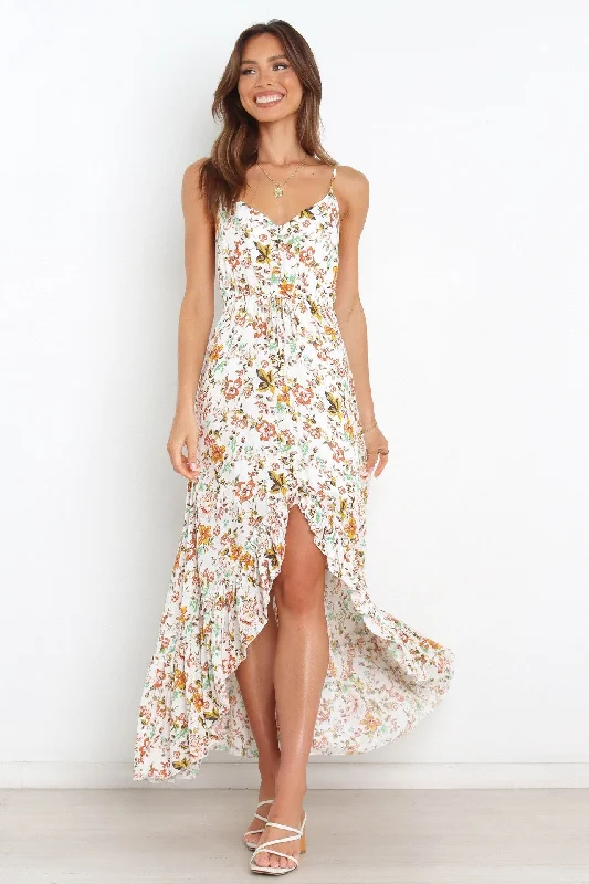 Bingham Satin Floral Ruffle Maxi Dress - Cream Comfortable Plunging Neckline Maxi Dress Bingham Satin Floral Ruffle Maxi Dress - Cream Comfortable Plunging Neckline Maxi Dress
