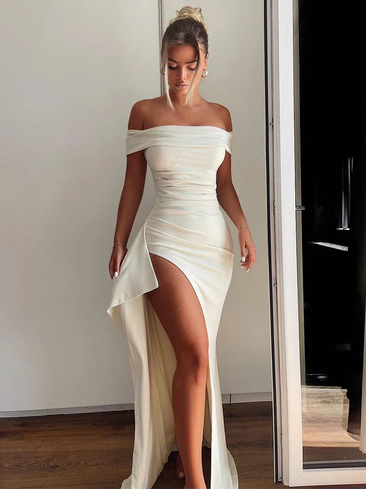 Off Shoulder Long Summer High Split Backless Nightclub Sexy Party Maxi Dress Stylish Longline Maxi Dress