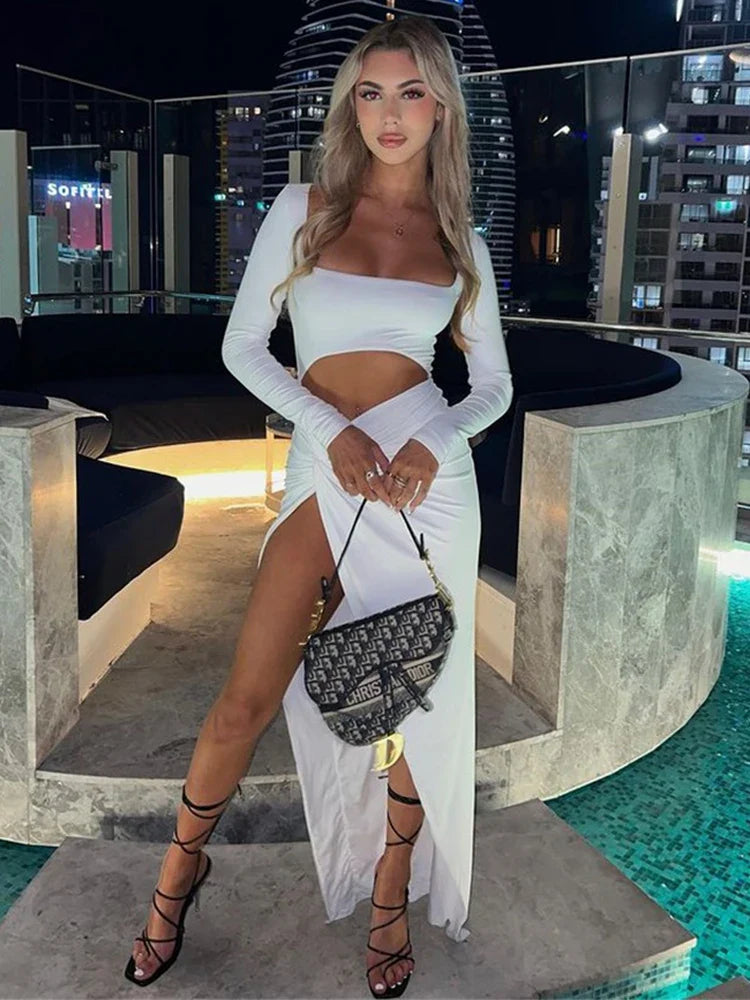 Hollow Out High Split Slim Long Sleeve Autumn Club Party Elegant Long Vestidos Maxi Dress Classic Strapless Maxi Dress Hollow Out High Split Slim Long Sleeve Autumn Club Party Elegant Long Vestidos Maxi Dress Classic Strapless Maxi Dress