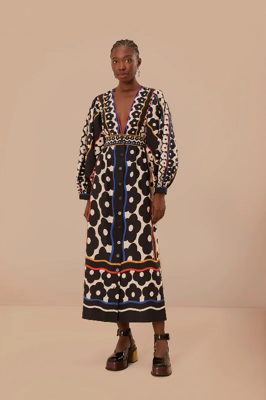 Black Farm Daisy Plunging Neck Maxi Dress Cozy Ribbed Maxi Dress