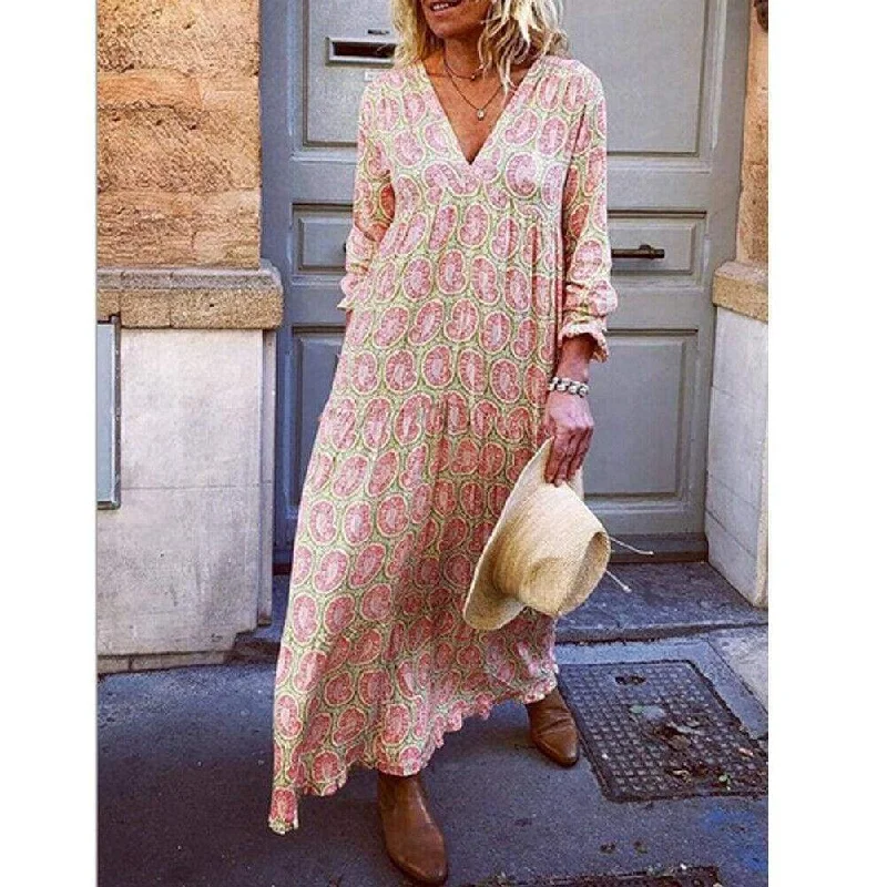 FashionSierra - Fashion Women Boho Deep V Neck Floral Long Maxi Dress Fashionable Open-Back Maxi Dress FashionSierra - Fashion Women Boho Deep V Neck Floral Long Maxi Dress Fashionable Open-Back Maxi Dress