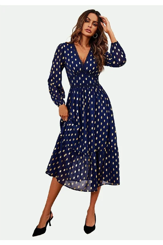 FS Collection Lace Trim Foil Long Sleeve Maxi Dress In Navy Cozy Spaghetti Strap Maxi Dress FS Collection Lace Trim Foil Long Sleeve Maxi Dress In Navy Cozy Spaghetti Strap Maxi Dress