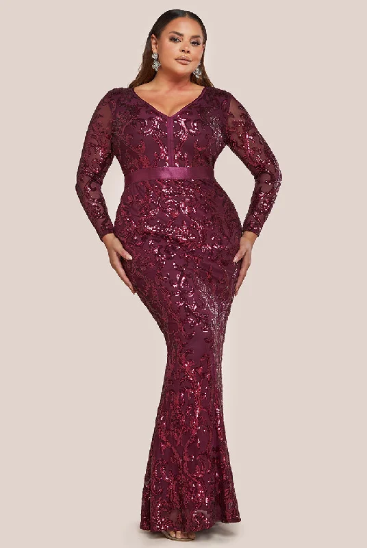 Goddiva Plus Embroidered Sequin & Mesh Maxi Dress - Burgundy Casual Maxi Dress with Pockets Goddiva Plus Embroidered Sequin & Mesh Maxi Dress - Burgundy Casual Maxi Dress with Pockets