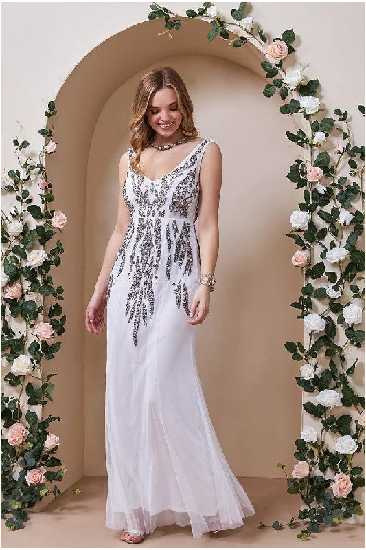 Goddiva Pearl Embellished Open Back Maxi Dress - White Comfortable Maxi Dress with Belt Goddiva Pearl Embellished Open Back Maxi Dress - White Comfortable Maxi Dress with Belt