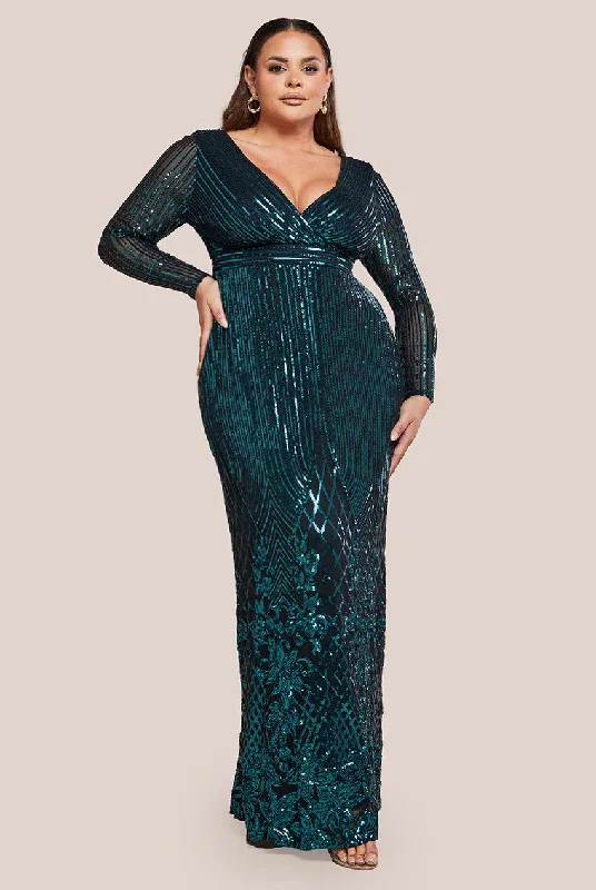 Goddiva Plus Long Sleeve Sequin V Wrap Maxi Dress - Emerald Green Cozy Wrap Maxi Dress Goddiva Plus Long Sleeve Sequin V Wrap Maxi Dress - Emerald Green Cozy Wrap Maxi Dress