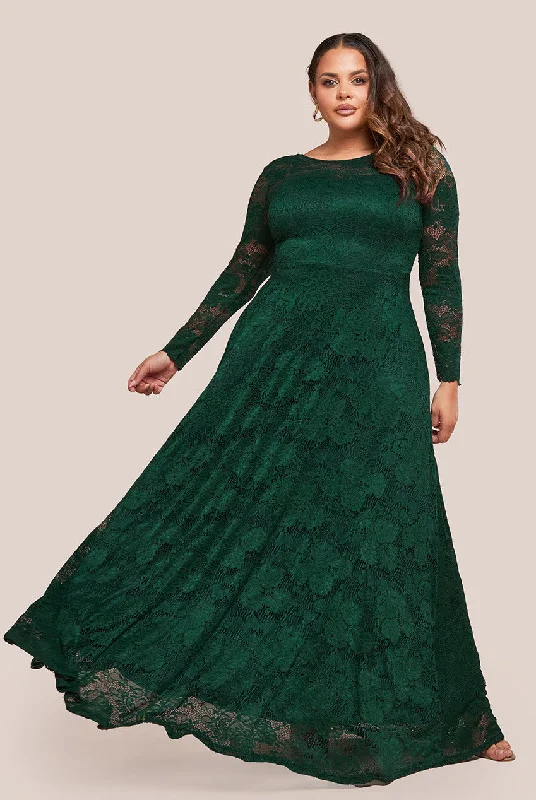 Goddiva Plus Scalloped Lace A-Line Maxi Dress - Emerald Green Trendy Printed Maxi Dress Goddiva Plus Scalloped Lace A-Line Maxi Dress - Emerald Green Trendy Printed Maxi Dress