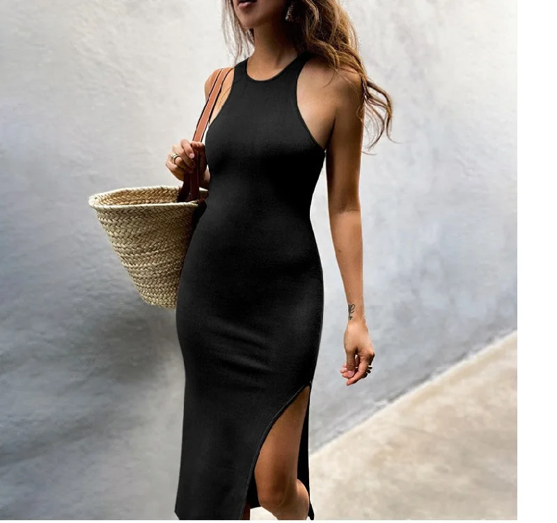 Maguire Mock Neck Slit Maxi Dress - Black Elegant Silk Maxi Dress