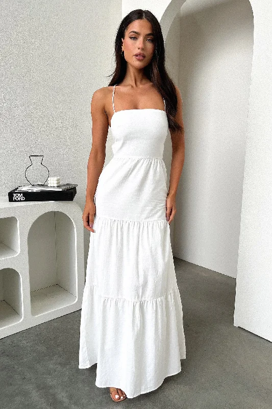 Nethia Maxi Dress - White Chic Boho Print Maxi Dress