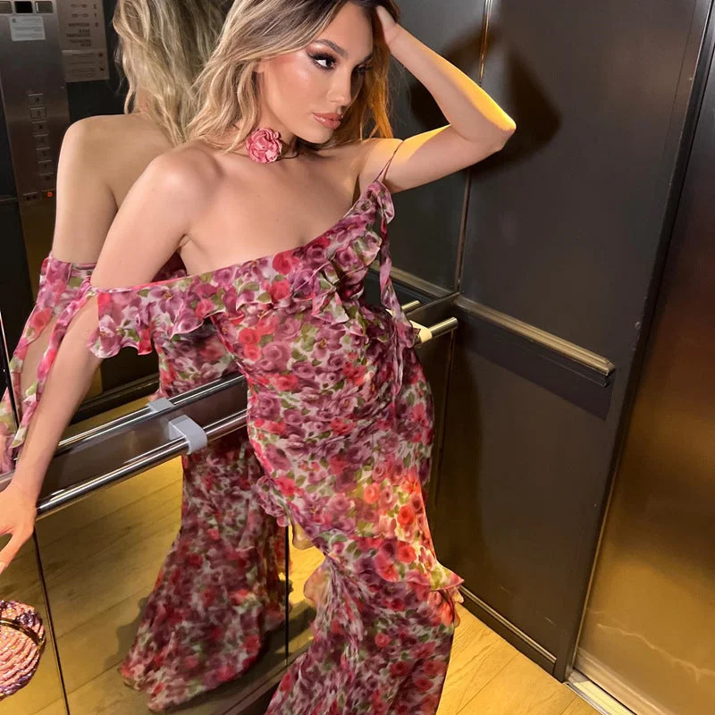 Passionate Off The Shoulder Ruffle Tiered Maxi Dress Trendy Short Sleeve Maxi Dress