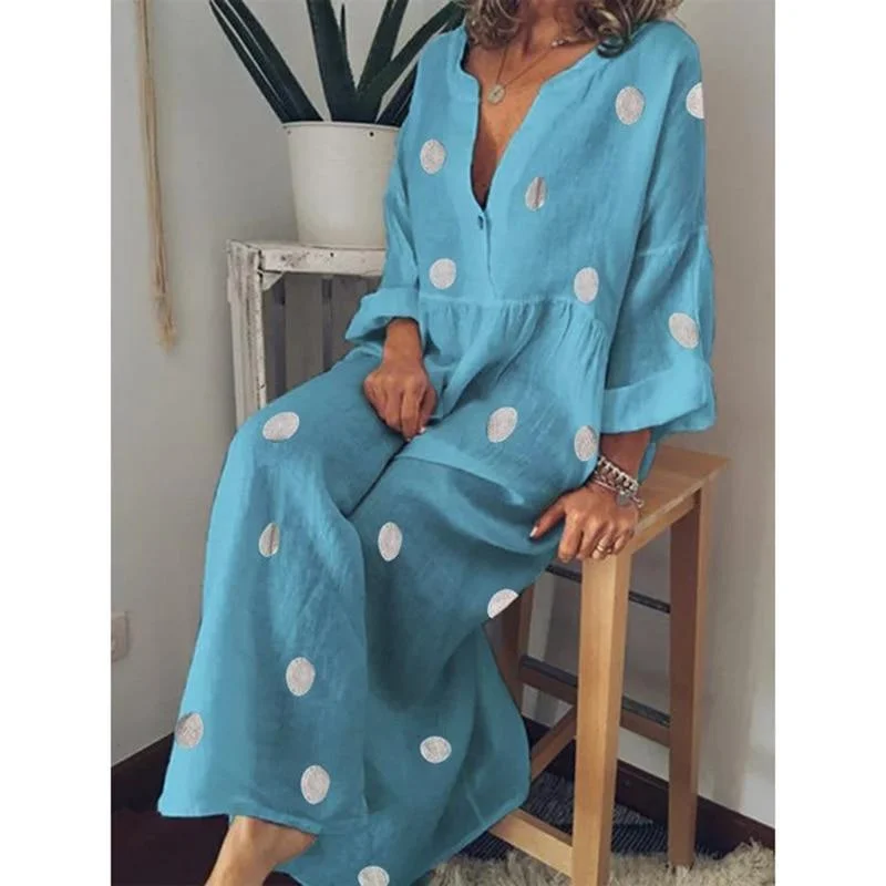 FashionSierra - Polka dot summer dress Casual loose long sleeve bohemian maxi dress Women v neck boho beach dresses robe vintage femme Comfortable Ruffle Hem Maxi Dress FashionSierra - Polka dot summer dress Casual loose long sleeve bohemian maxi dress Women v neck boho beach dresses robe vintage femme Comfortable Ruffle Hem Maxi Dress