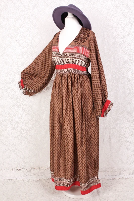 Rosemary Maxi Dress - Vintage Indian Sari - Hazelnut & Red Floral Paisley - S/M Classic Black Maxi Dress Rosemary Maxi Dress - Vintage Indian Sari - Hazelnut & Red Floral Paisley - S/M Classic Black Maxi Dress
