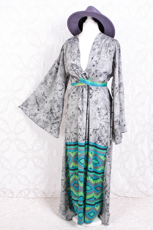 Stevie Maxi Dress - Vintage Indian Sari - Marbled Moon Grey - XS Classic Black Maxi Dress Stevie Maxi Dress - Vintage Indian Sari - Marbled Moon Grey - XS Classic Black Maxi Dress