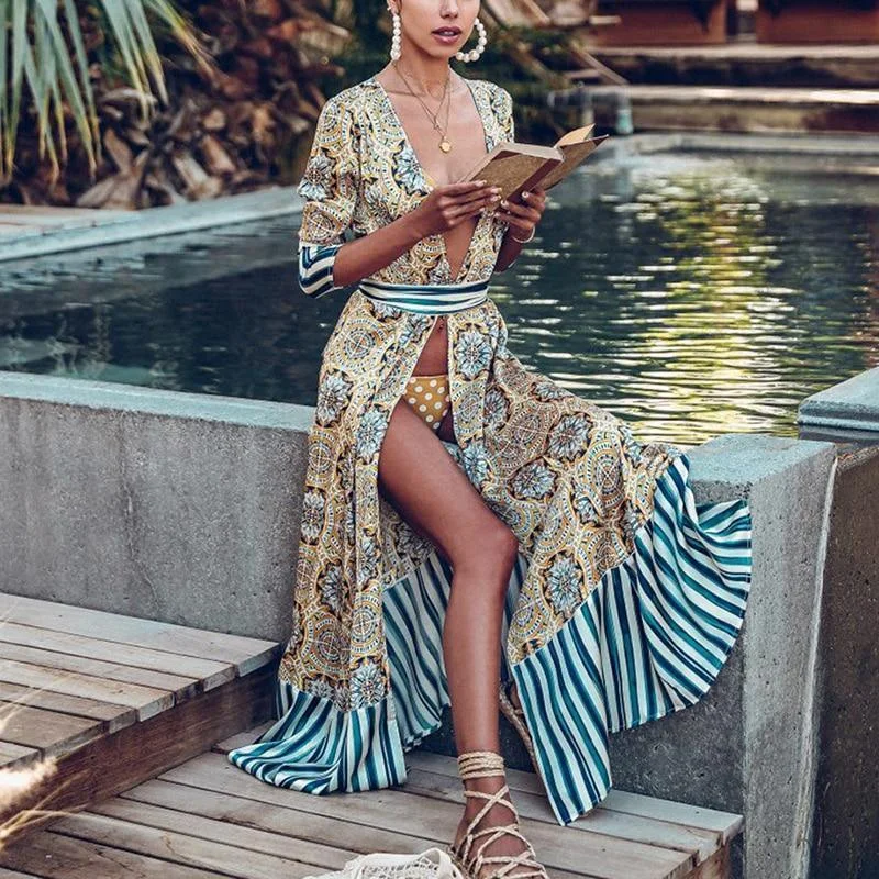 FashionSierra - Women Flower Striped Print Boho Dress Sashes Wrap Dress Summer Slit Long Sleeve Beach Maxi Dresses Vintage Robe Femme Classic Strapless Maxi Dress FashionSierra - Women Flower Striped Print Boho Dress Sashes Wrap Dress Summer Slit Long Sleeve Beach Maxi Dresses Vintage Robe Femme Classic Strapless Maxi Dress