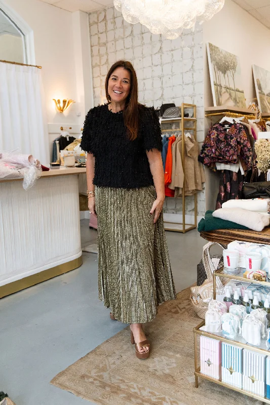 Pleated Maxi Skirt | Gold cashmere skirt fine