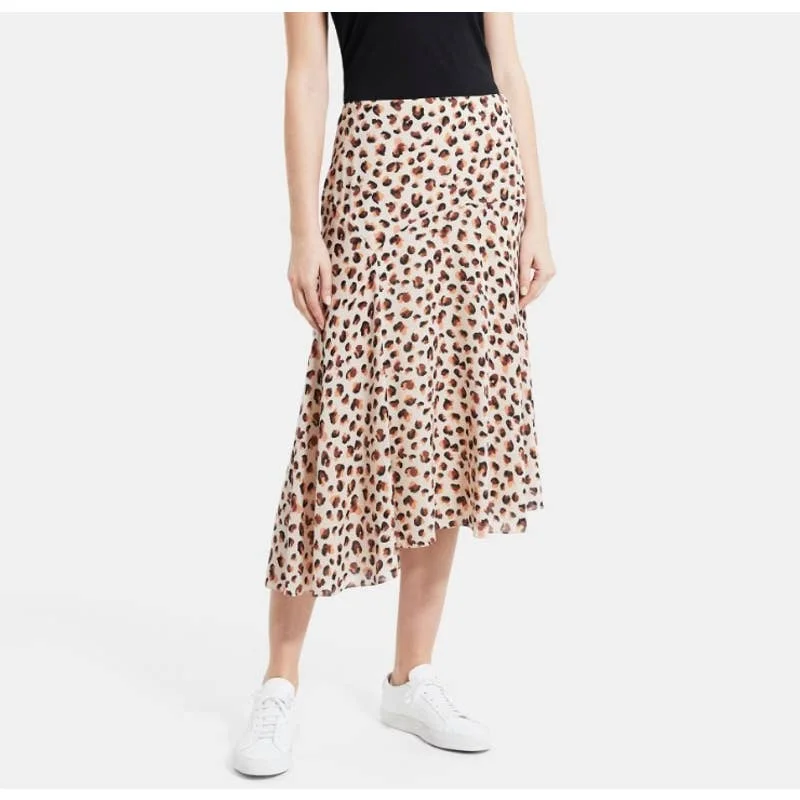 THEORY Asymmetrical Skirt in Leopard Silk linen skirt breathable