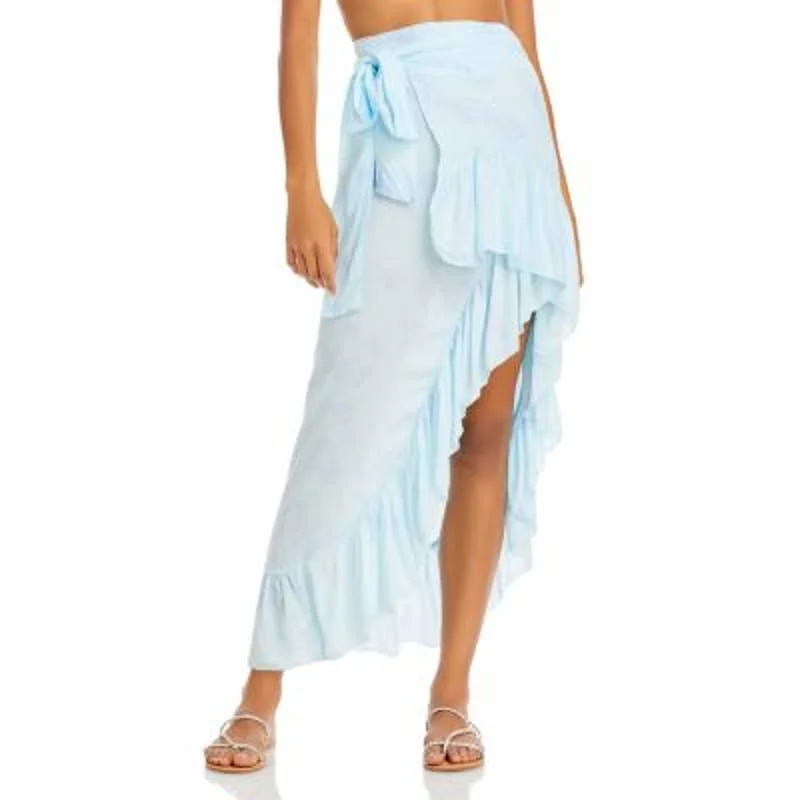 Tiare Hawaii Ladies Pale BlueTie Dye Tulip Wrap Skirt w/ Ruffle Hem, OS! pleated skirt texture