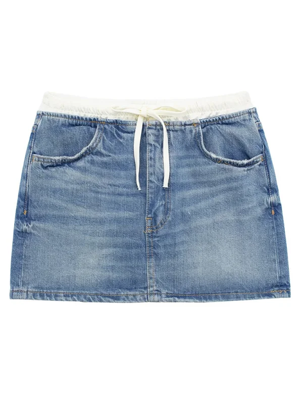 Women's casual patchwork denim skirt elastic waist skirt