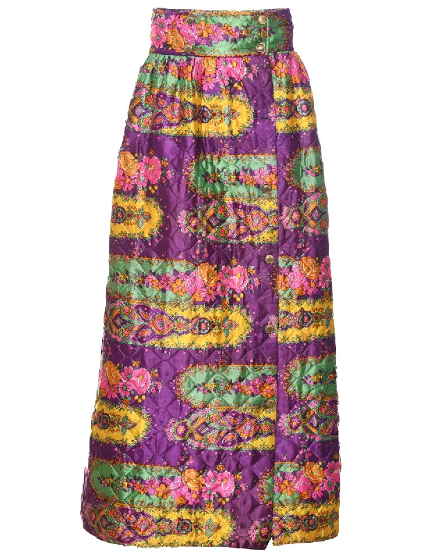 1970s Floral Pattern Midi Skirt - M lace skirt romantic