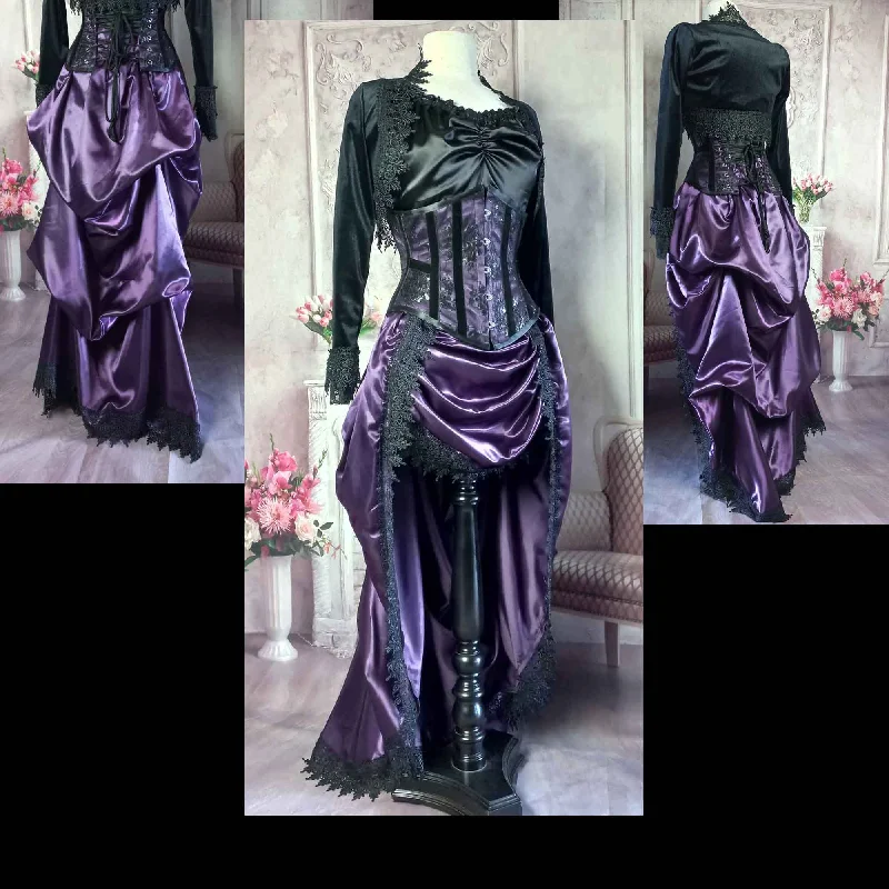 Amethyst Satin Victorian Bustle Skirt - Steampunk Bustle Skirt - Hi Lo Steampunk Cosplay Skirt wrap skirt elegant