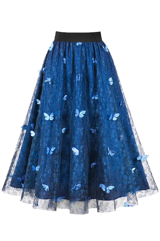 Blue A-line Butterfly Skirt leather skirt bold