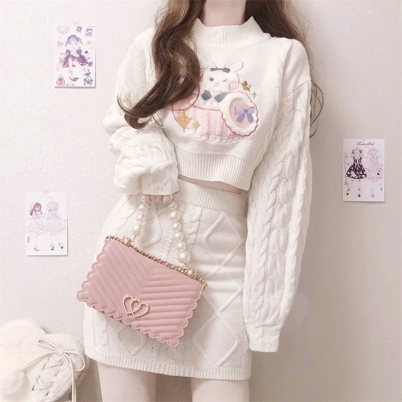 Cute Knitted two-piece sweater + skirt PL52837 denim skirt trendy