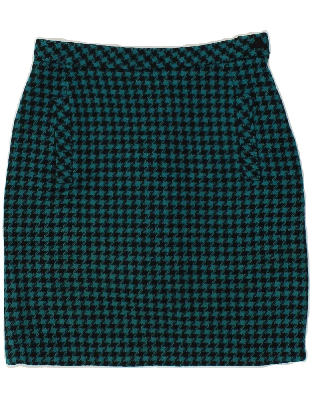 DERETA Womens Pencil Skirt UK 12 Medium W28  Green Houndstooth Wool wool skirt sturdy