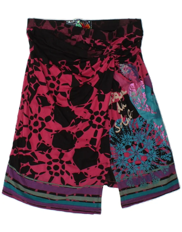 DESIGUAL Womens Graphic A-Line Skirt Medium W30 Black Floral Cotton zip skirt side