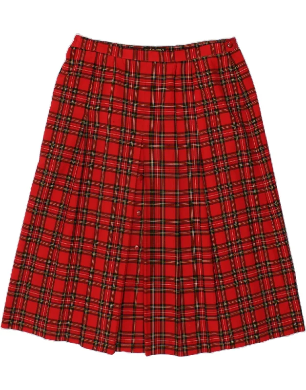 DORENE Womens A-Line Skirt US 16 2XL W36  Red Check Polyester wool skirt warm