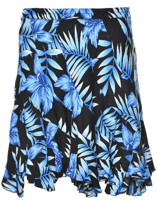 Foliage Print Flared Skirt - S zip skirt side