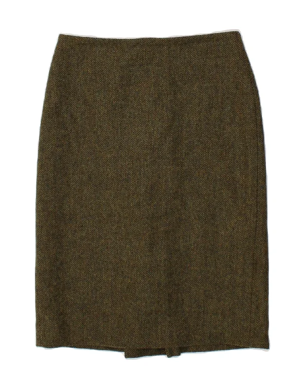 HOBBS Womens Straight Skirt UK 8 Small W27  Khaki Herringbone Wool maxi skirt elegant