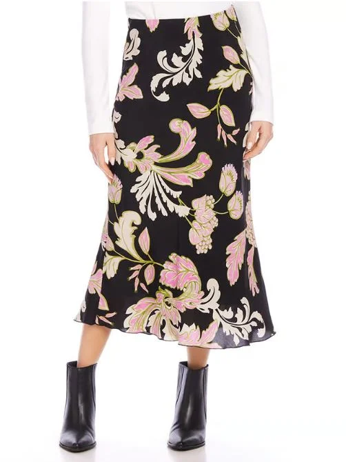 Karen Kane Bias Midi Skirt Floral leather skirt bold