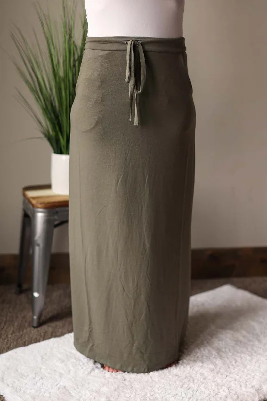 Light Olive Maxi Skirt With Pockets breathable skirt fabric