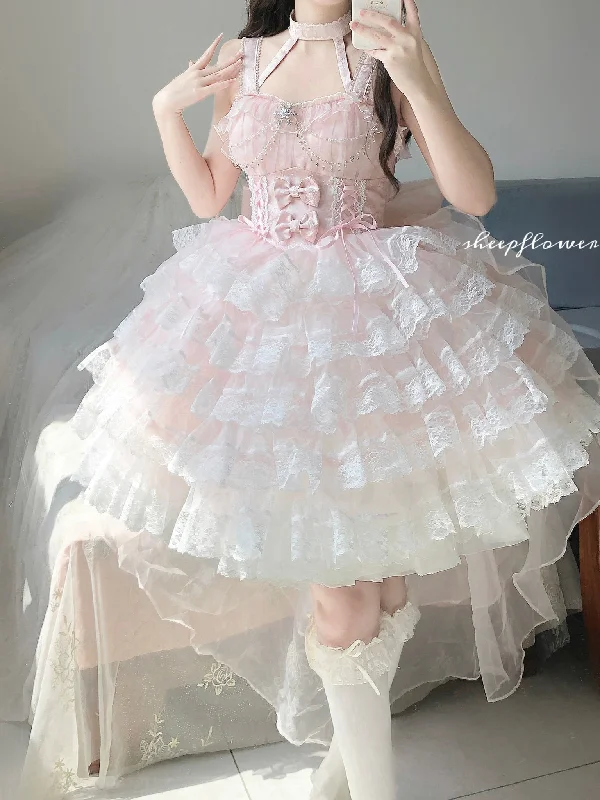 Lolita White Pink Layered Cake Skirt Cute And Sweet lace skirt intricate