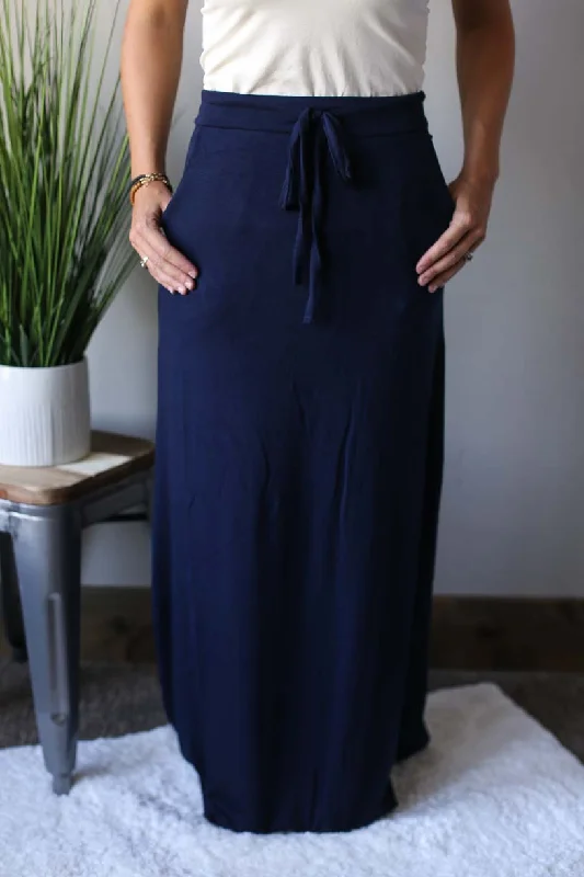 Navy Maxi Skirt • S silk skirt lustrous