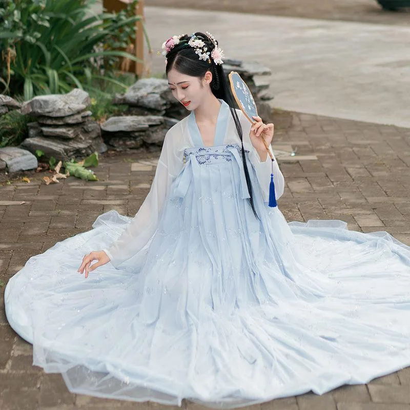 Original Chest Full Skirt Hanfu Women's Genuine Non-period Costumes Daily Spring and Summer Low-cost Hanfu Three-meter Skirt lace skirt romantic