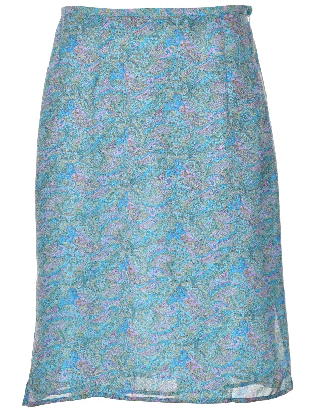 Paisley Print Pencil Skirt - M button skirt front