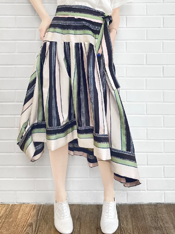 Pastel Stripes Tie-Waist Tiered High/Low Skirt flowy skirt hem