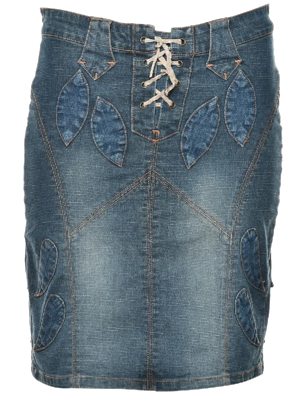 Y2K Patchwork Denim Skirt - M silk skirt lustrous