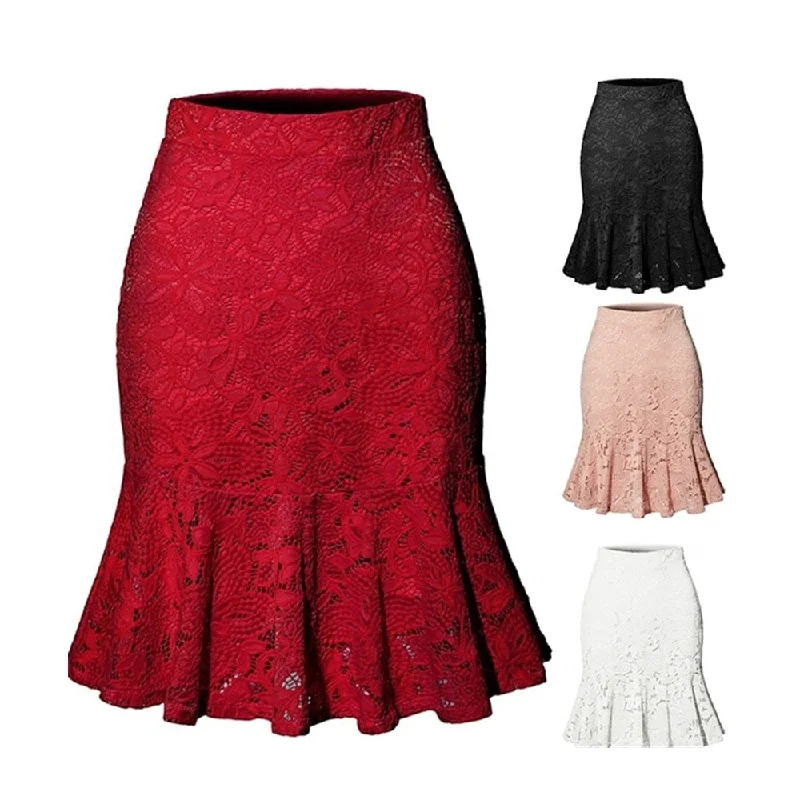 Pbong  mid size graduation outfit romantic style teen swag clean girl ideas 90s latina aestheticWoman Skirts Mini Mermaid Skirt High Waist Slim Fit Elegant Skirts Summer Office Bottoms Fishtail Knee-length Woemn Lace Skirt breathable skirt fabric