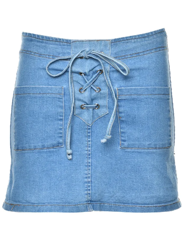 Pencil Shape Denim Skirt - S belted skirt waist