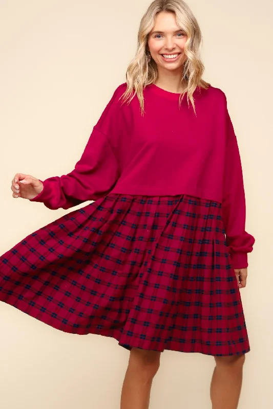 PLUS BURGUNDY BUBBLE LONG SLEEVE PLEATED SKIRT OVERSIZED corduroy skirt comfortable