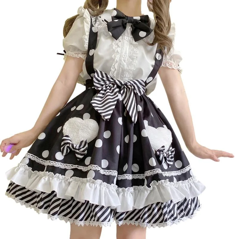 Polkadot Princess Suspender Skirt ribbed skirt waist