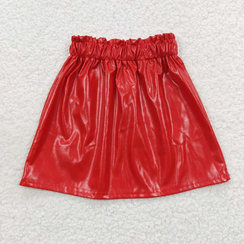 red leather Short skirt asymmetrical skirt cut