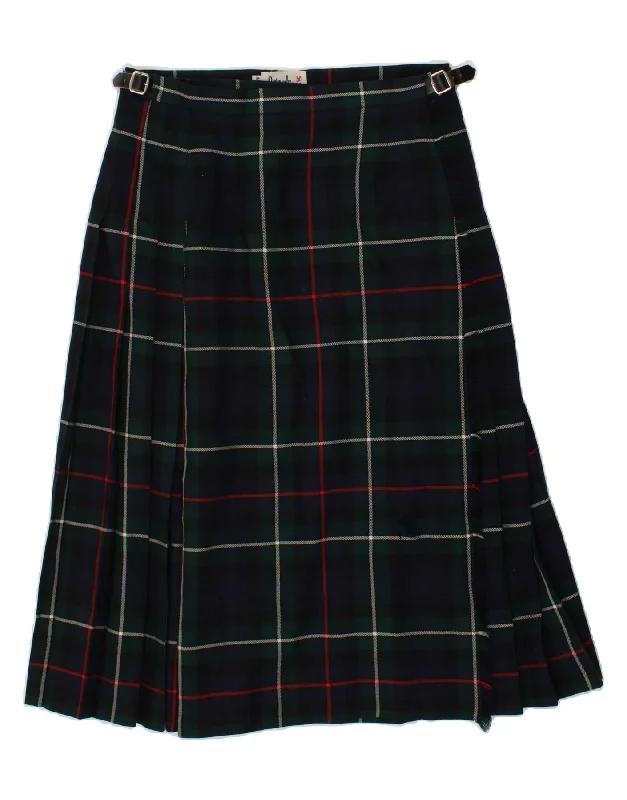 PRINGLE Womens Wrap Skirt IT 44 Medium W30  Navy Blue Check Wool patchwork skirt art